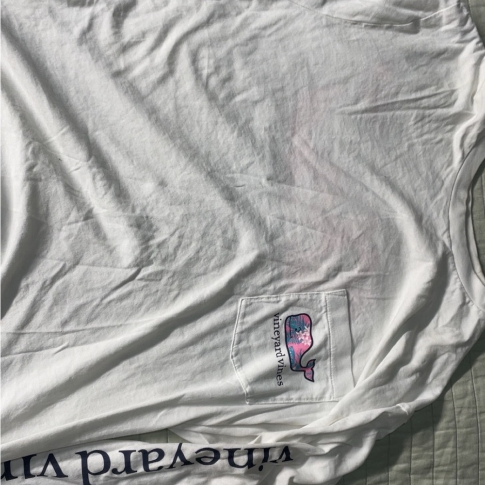 Vineyard Vines White Tee with Pink Whale Logo
